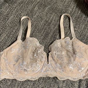 Nude and silver lace unlined bra
